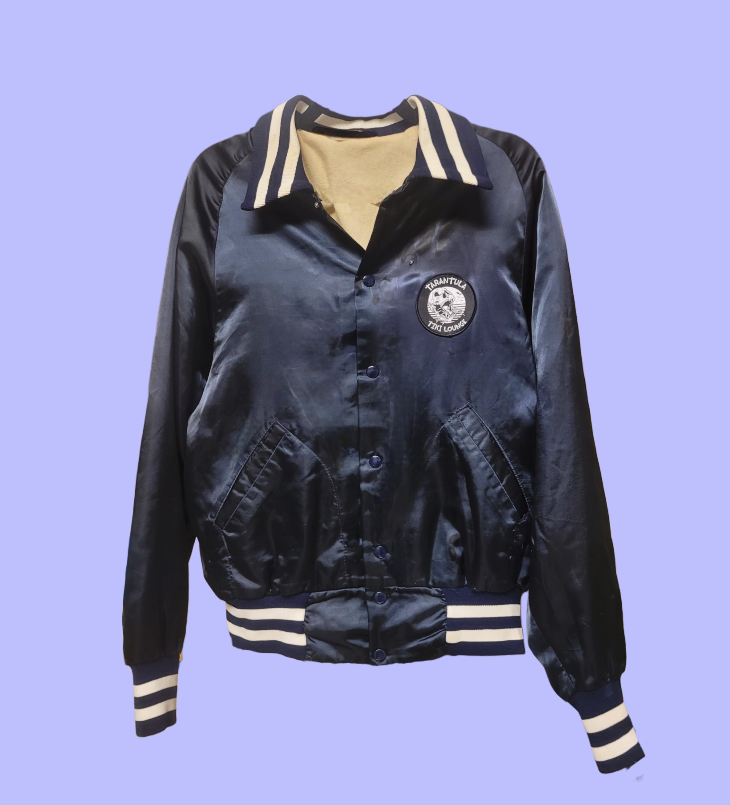 Navy Satin Bomber Jacket- Upcycled / Unisex Medium