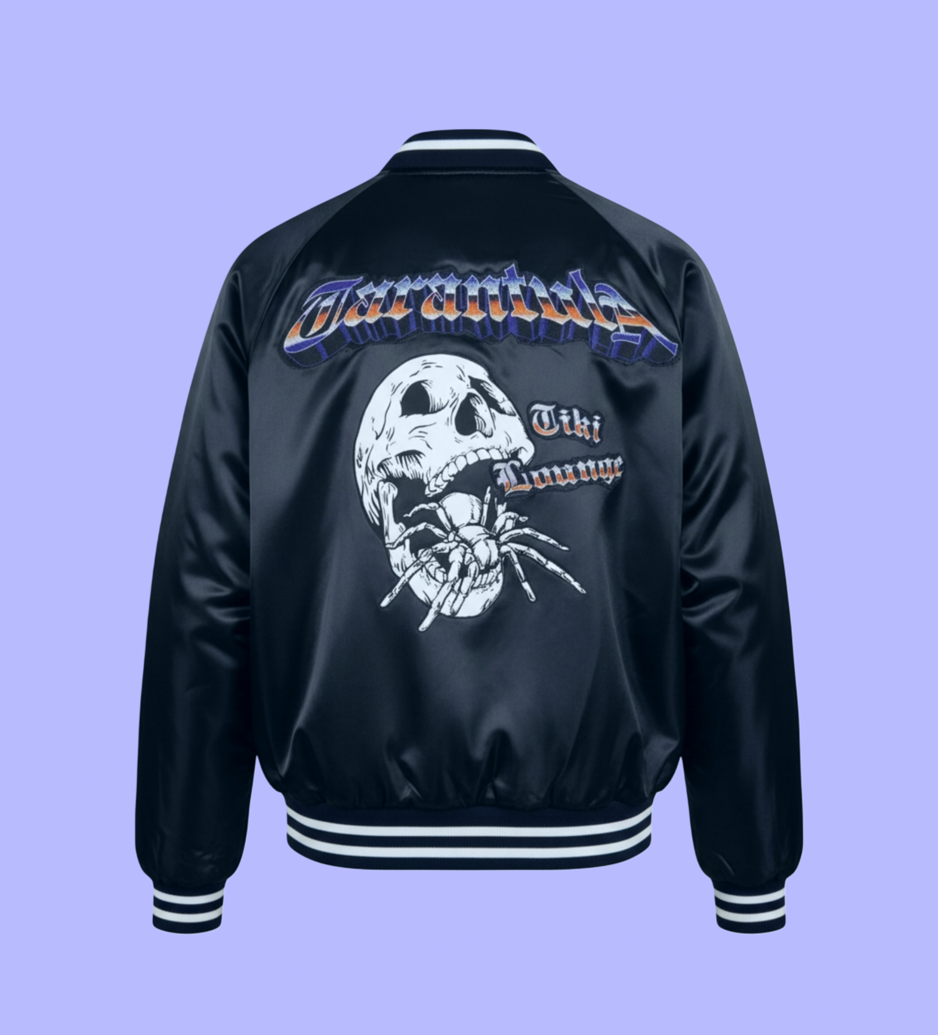 Navy Satin Bomber Jacket- Upcycled / Unisex Medium
