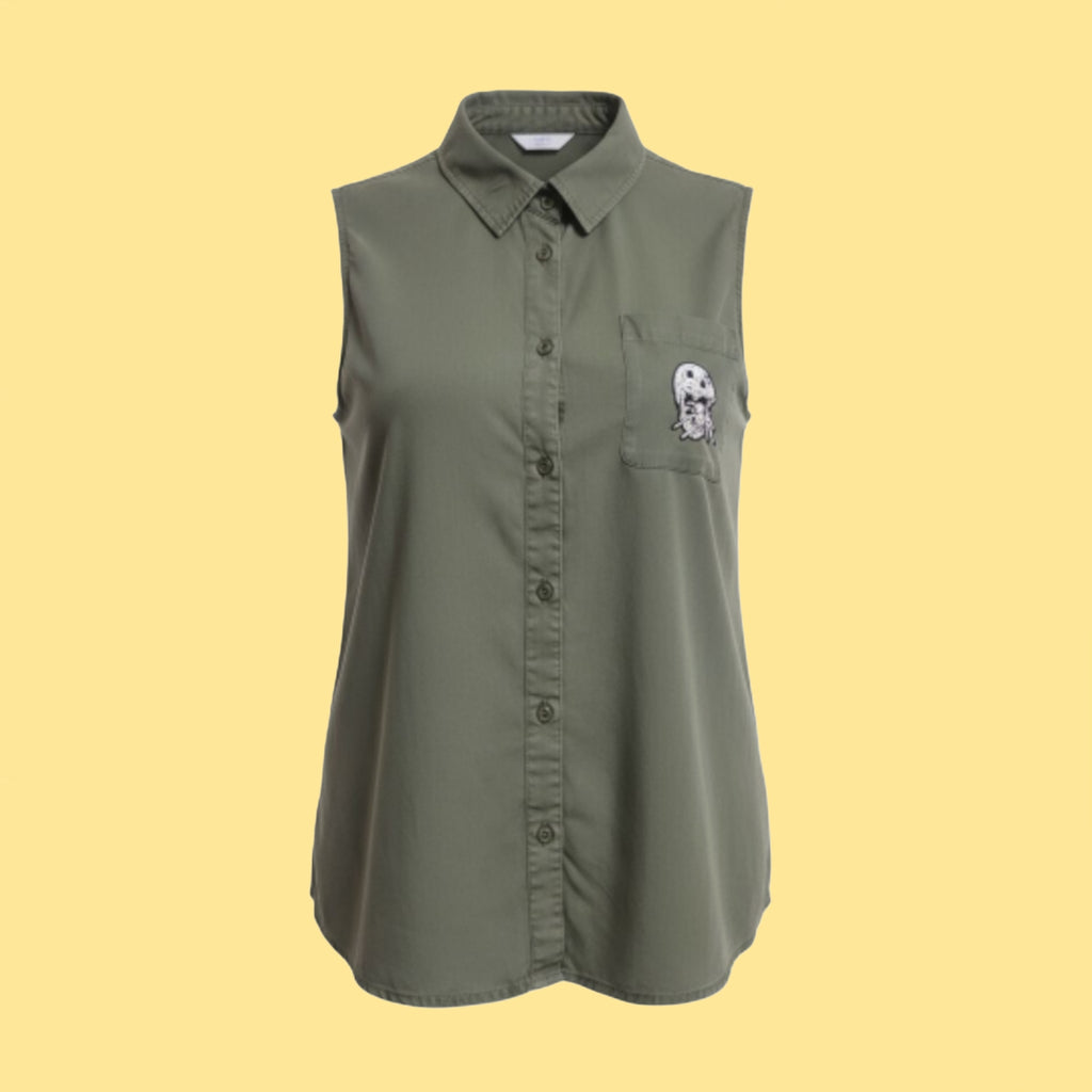 Sleeveless Army Green Top- upcycled