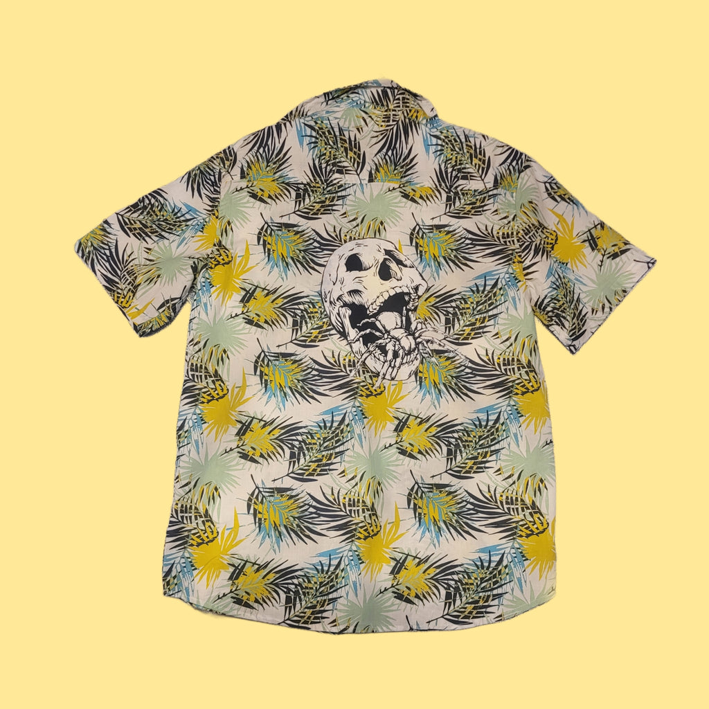 Aloha Shirt- upcycled blue green palms