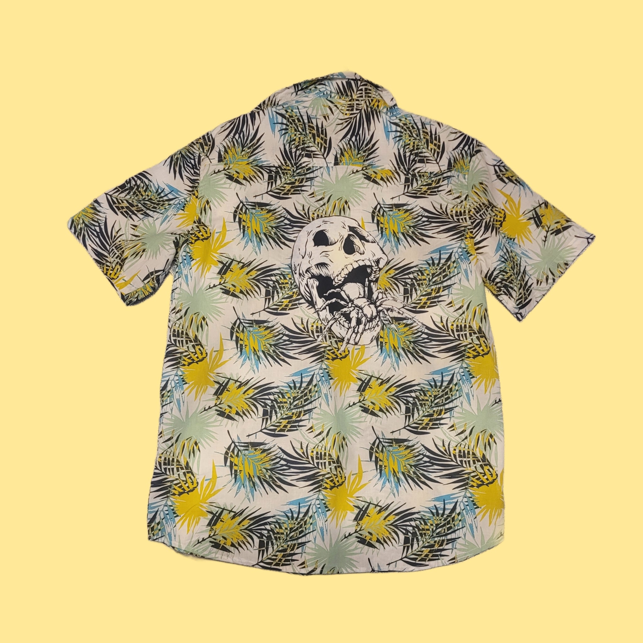 Aloha Shirt- upcycled blue green palms