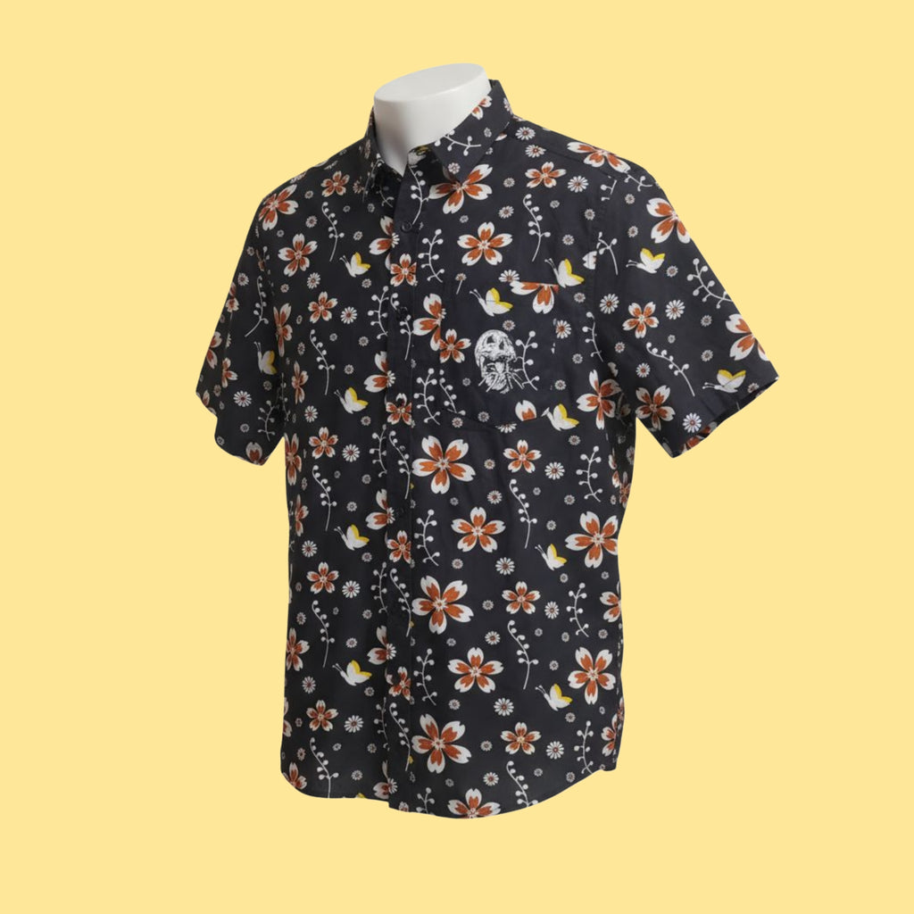 Aloha Shirt- upcycled black floral