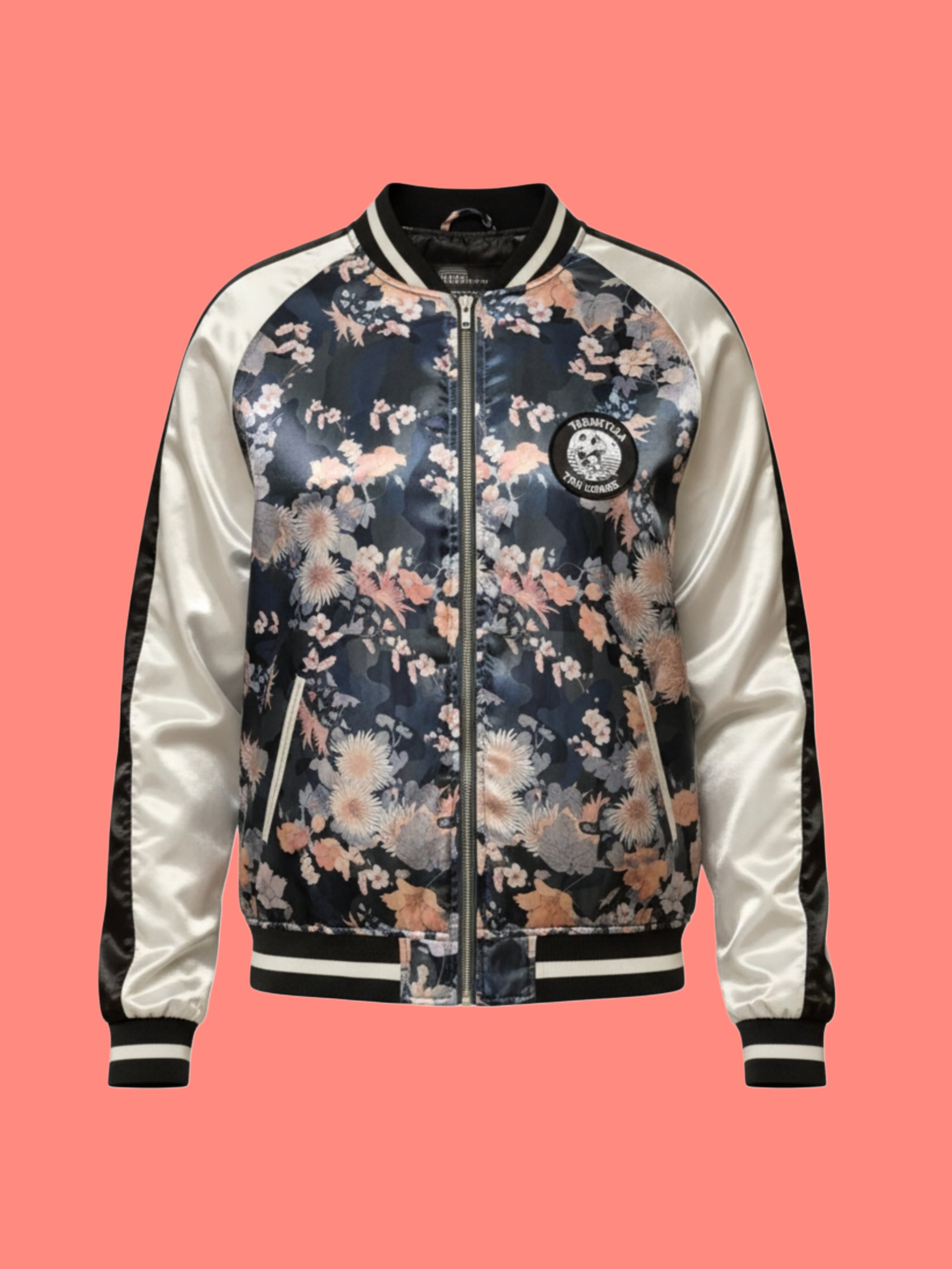 Floral Satin Bomber Jacket- Upcycled / Women's Large
