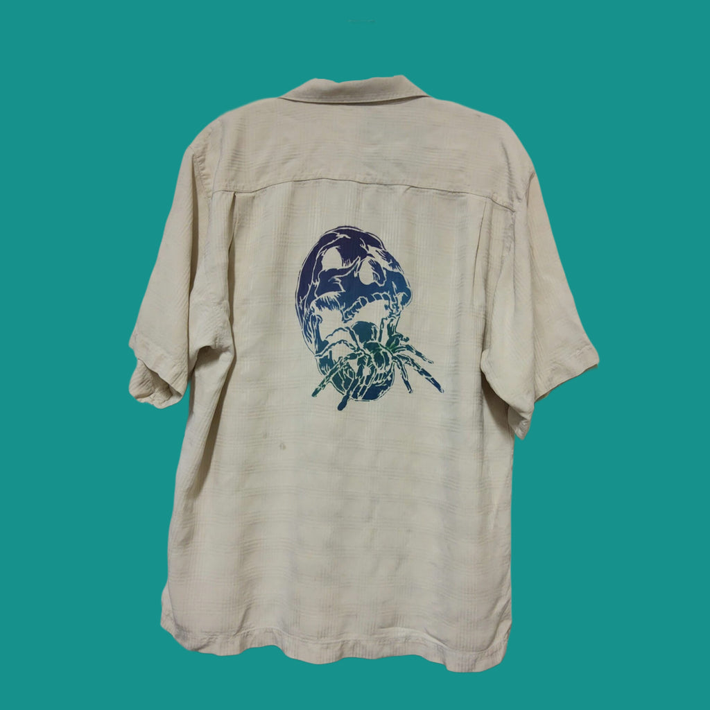 Tommy Bahama Silk Aloha Shirt- cream colored/ombre skull upcycled