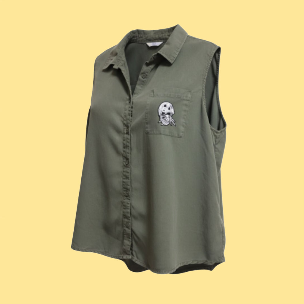 Sleeveless Army Green Top- upcycled