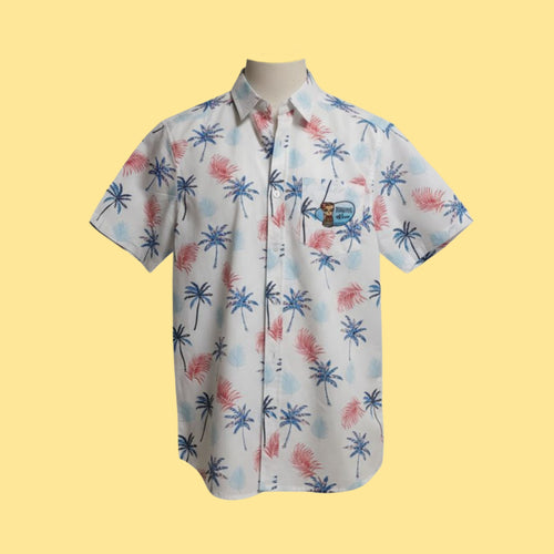 Aloha Shirt- Upcycled white palms