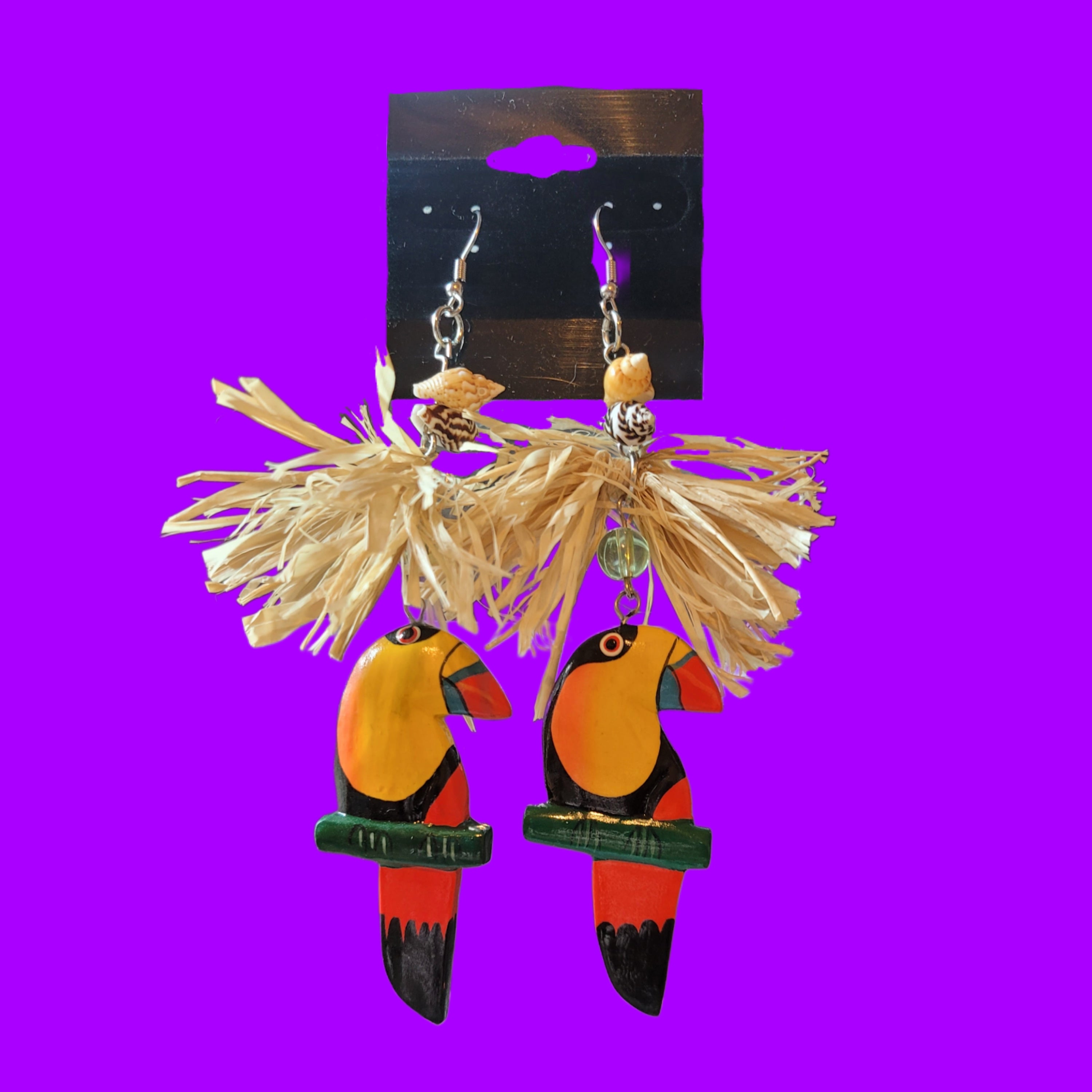 Handmade Parrot Raffia Earrings