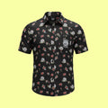 Aloha Shirt- upcycled mushrooms and skulls