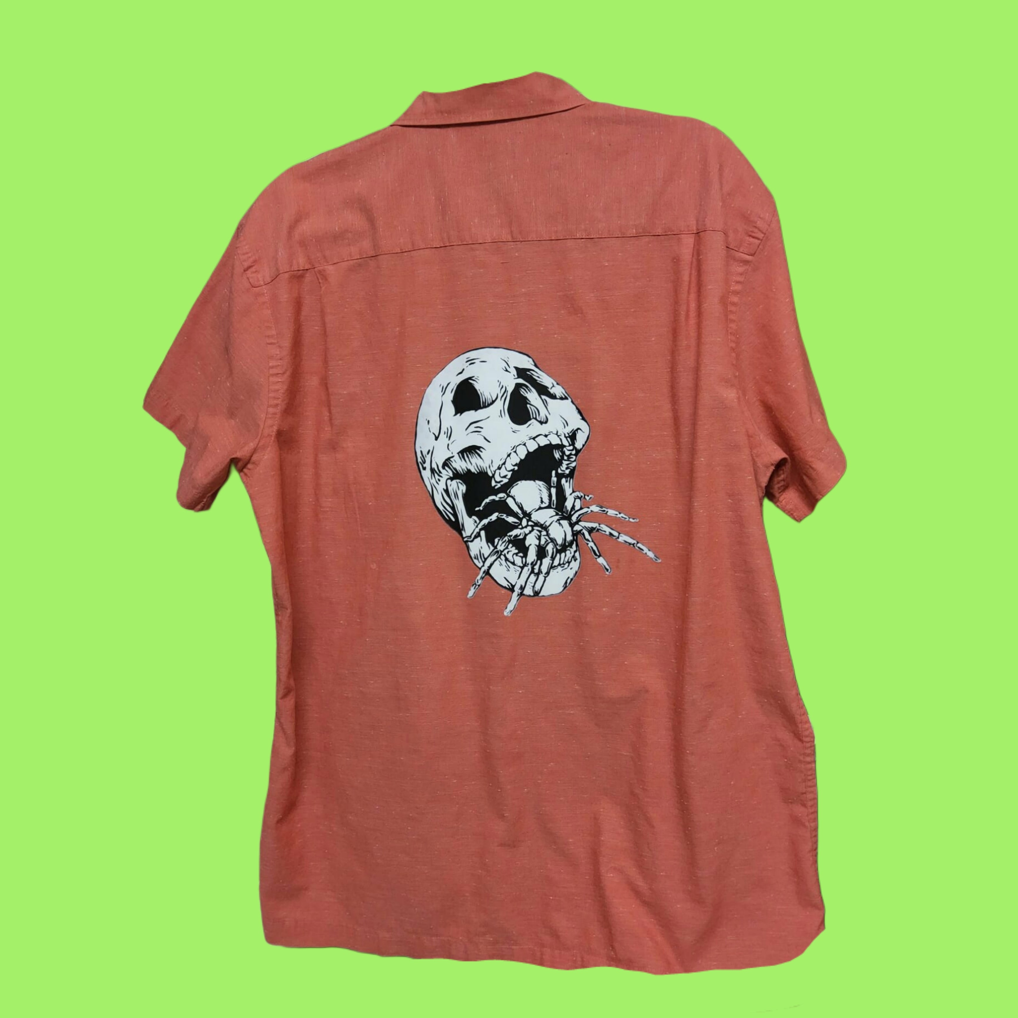 Aloha Shirt- dark coral upcycled