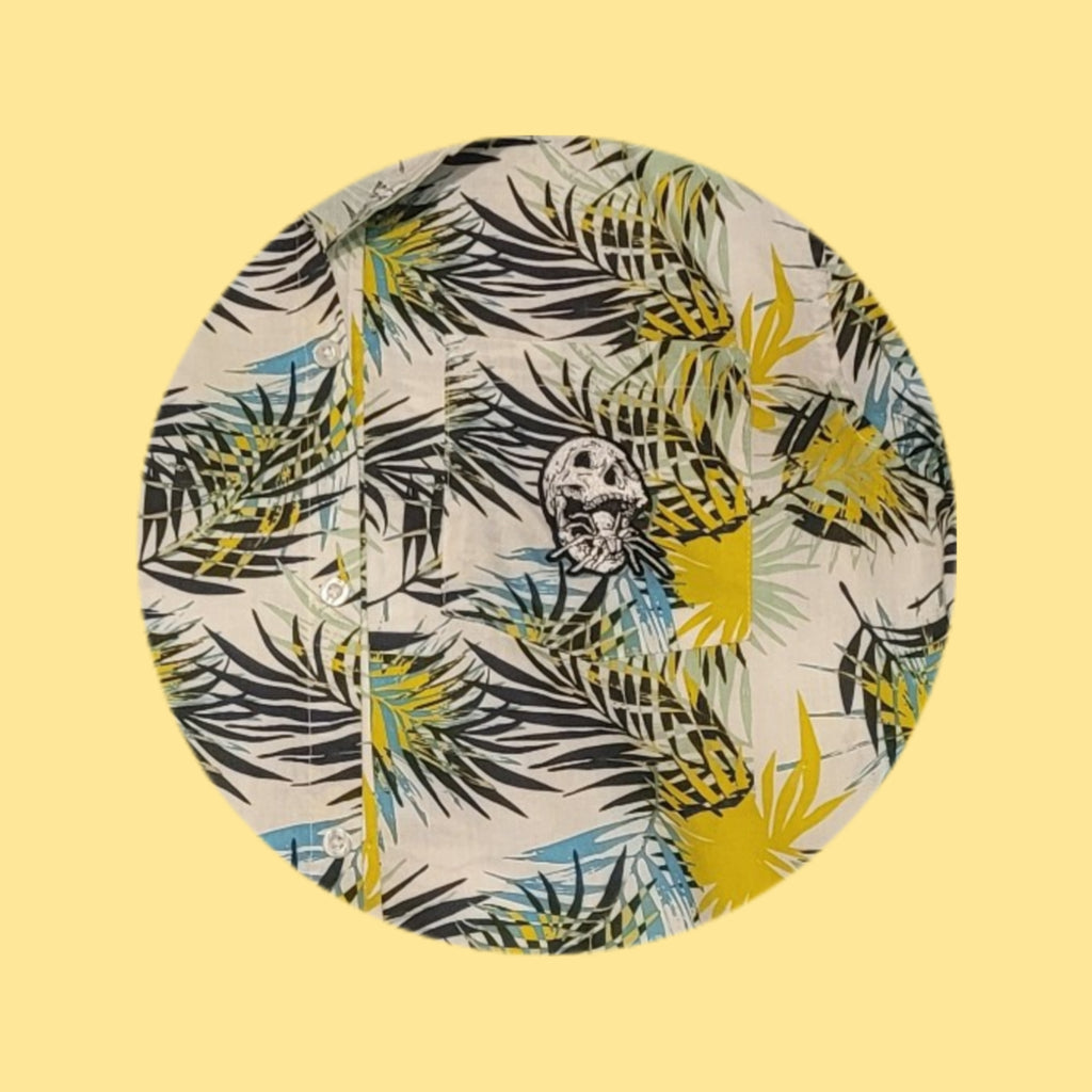 Aloha Shirt- upcycled blue green palms