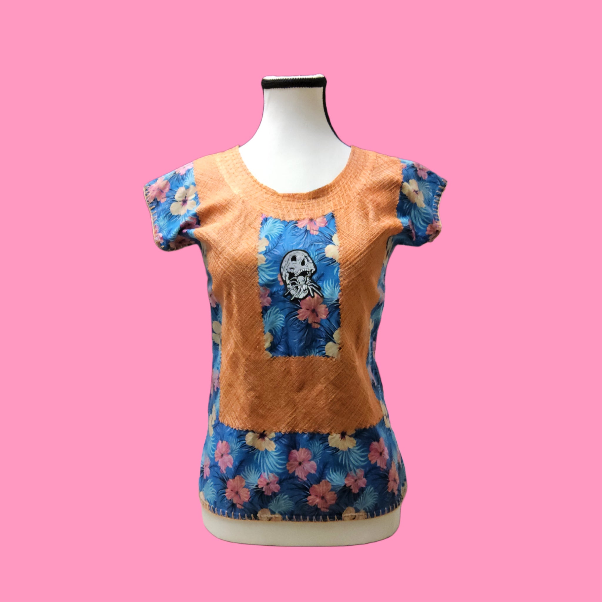 Tropical Top with Woven Cotton- Upcycled