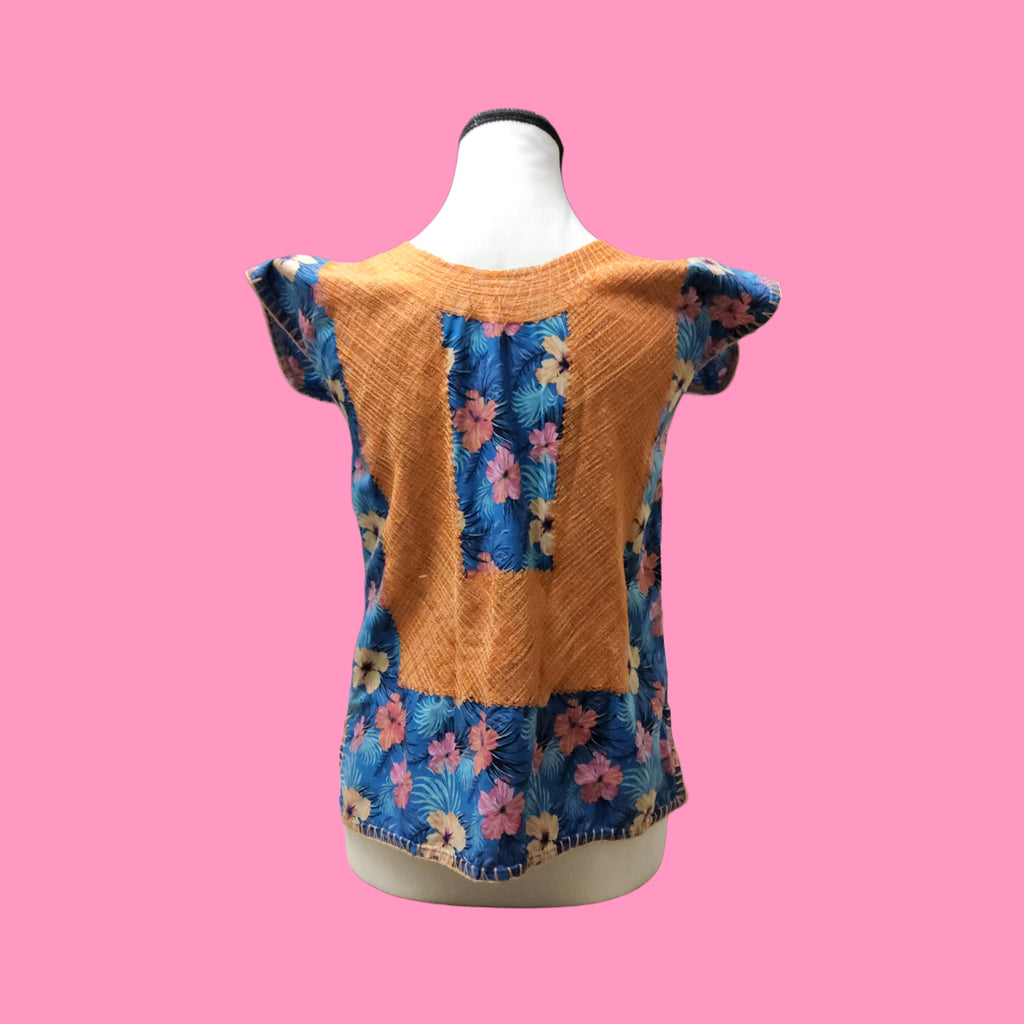 Tropical Top with Woven Cotton- Upcycled