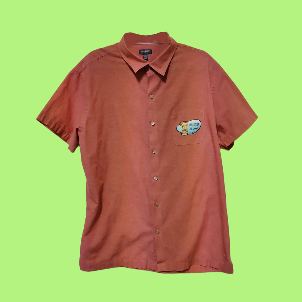 Aloha Shirt- dark coral upcycled