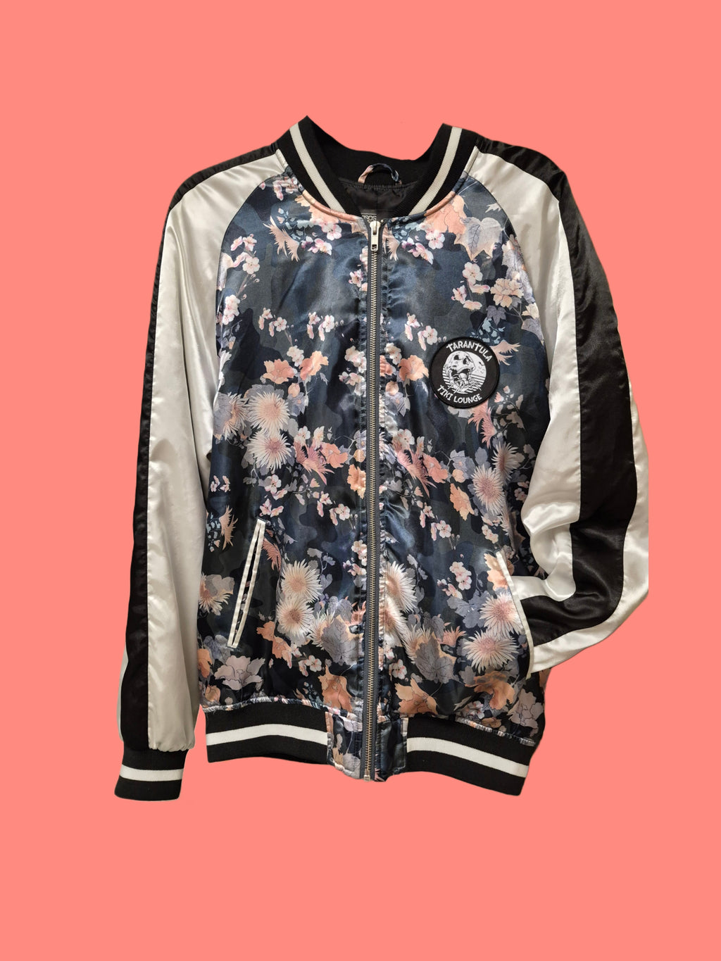 Floral Satin Bomber Jacket- Upcycled / Women's Large