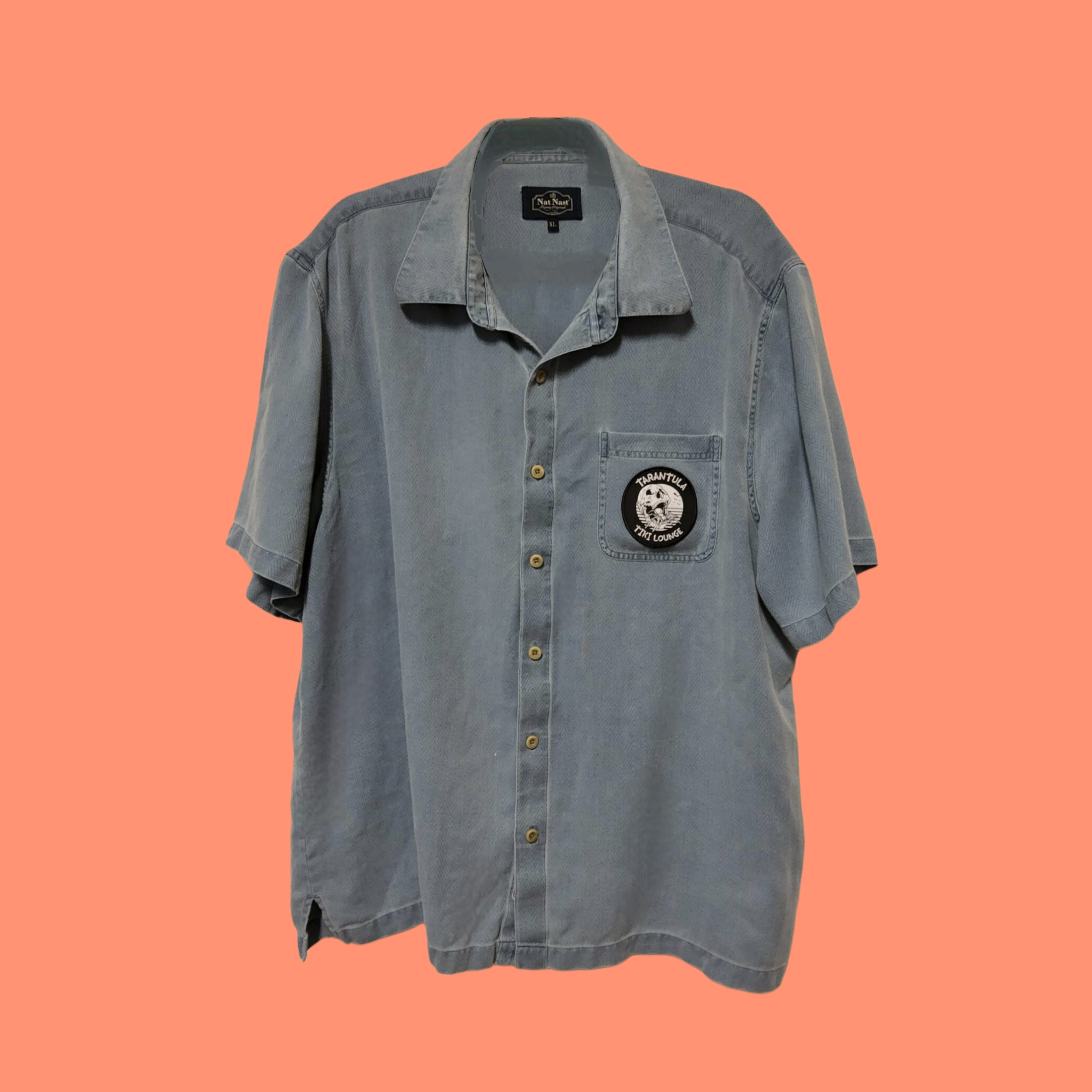 Aloha Shirt- Nat Nast silk faded blue/ombre skull upcycled