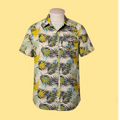 Aloha Shirt- upcycled blue green palms