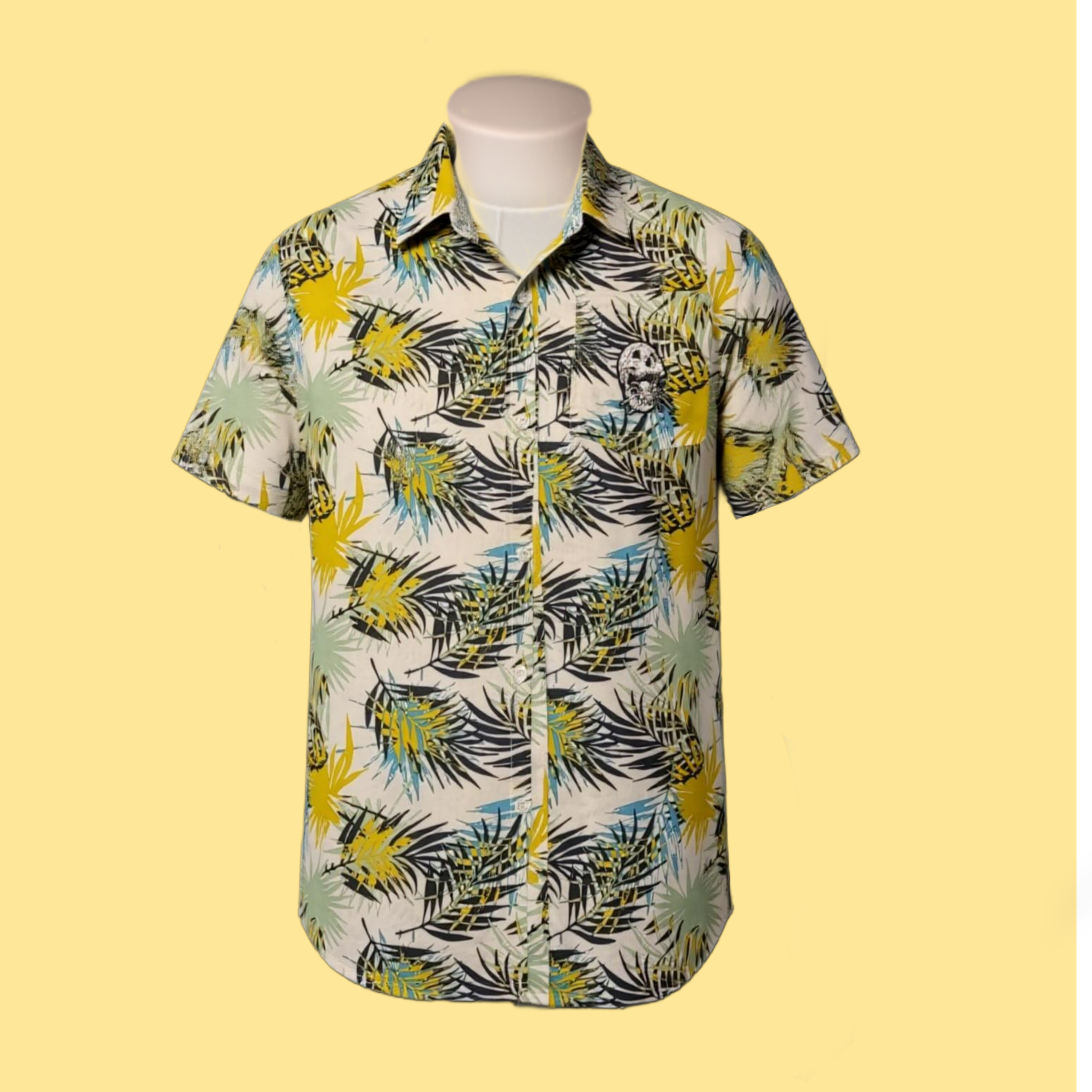 Aloha Shirt- upcycled blue green palms