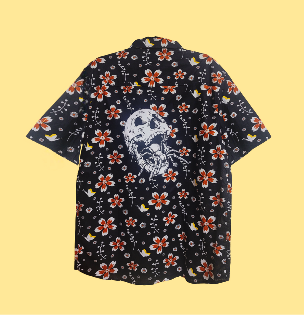 Aloha Shirt- upcycled black floral