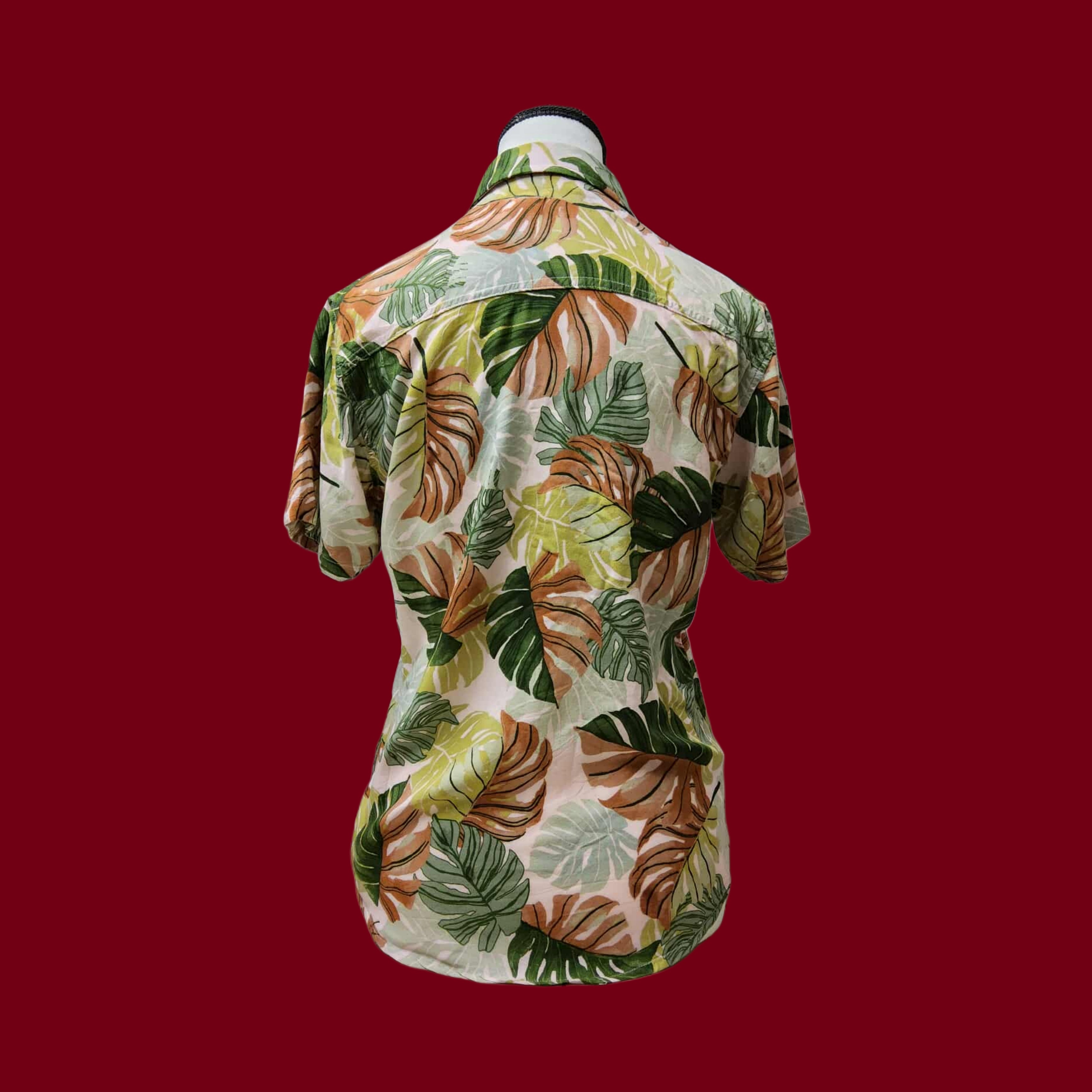 Aloha Shirt- upcycled brown & green palm leaves