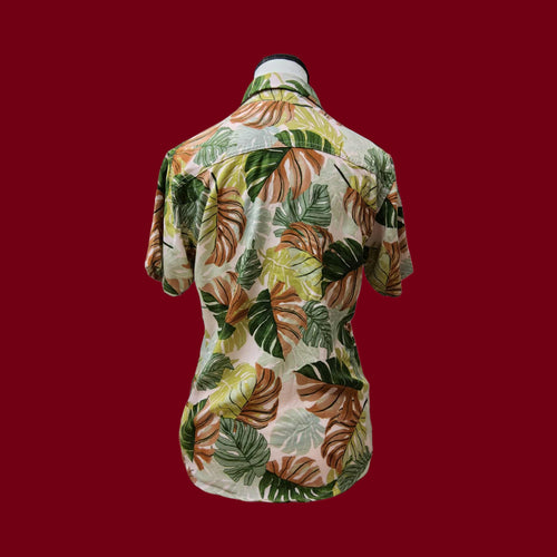 Aloha Shirt- upcycled brown & green palm leaves