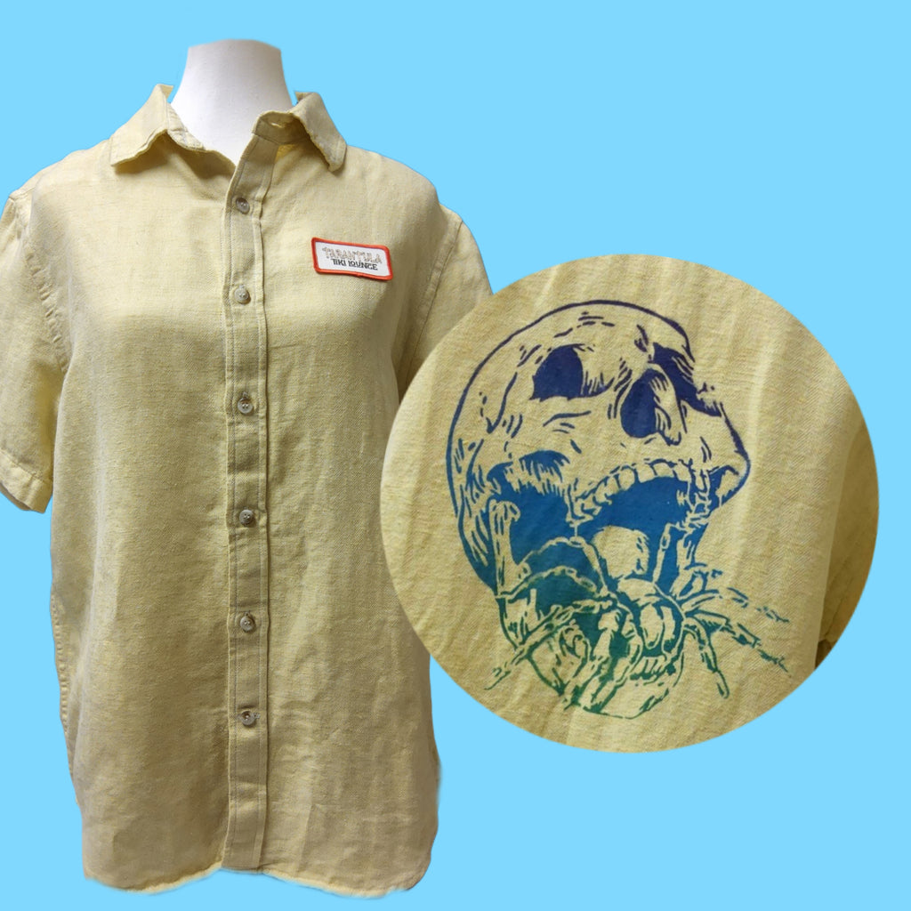Lemon Yellow Linen Shirt- upcycled ombre skull